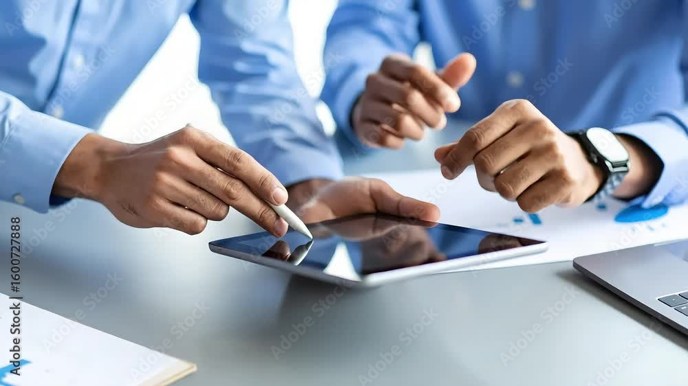 Poster business collaboration teamwork hands using tablet