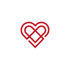 love heart symbol logo with red color line art design style