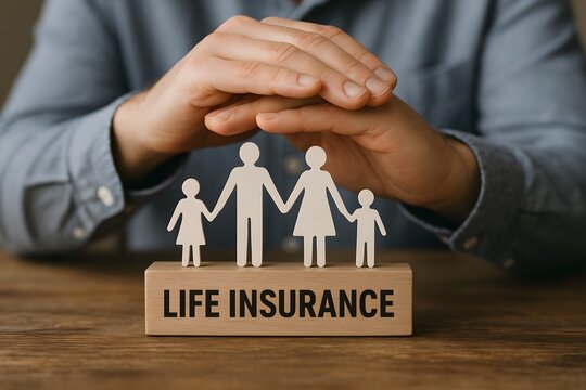 Life insurance family protection concept hands covering family secure future and financial planning policy