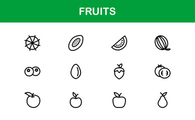 Fruits Line Icon Collection – Professional, simple, and unique vector pack showcasing healthy fruit concepts with clean and stylish design elements