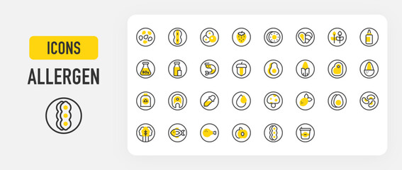 Set of Allergen vector stroke icons. such as illustration.	
