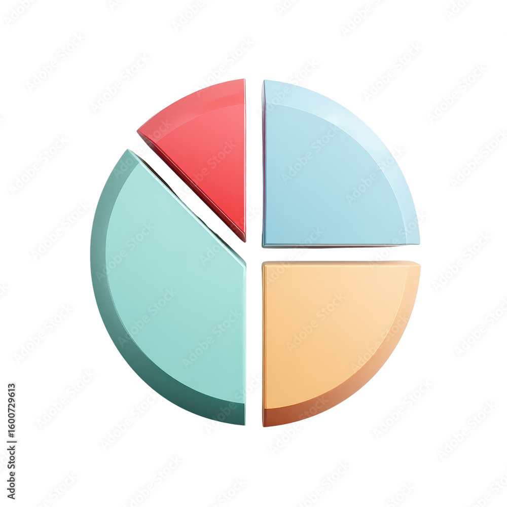 Poster colorful pie chart with segmented sections on transparent background