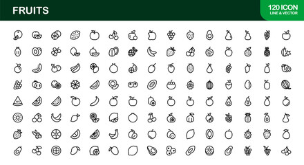 Fruits Line Icon Collection &ndash; Professional, simple, and unique vector pack showcasing healthy fruit concepts with clean and stylish design elements