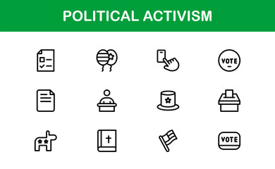 Political Activism Line Icon Collection – Unique, professional, and outline-style graphics representing activism, revolution, equality, and public demonstration elements
