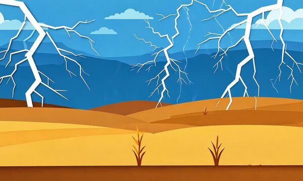 Desert landscape illustration with lightning storm - Powered by Adobe
