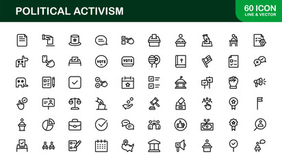Political Activism Line Icon Collection &ndash; Unique, professional, and outline-style graphics representing activism, revolution, equality, and public demonstration elements