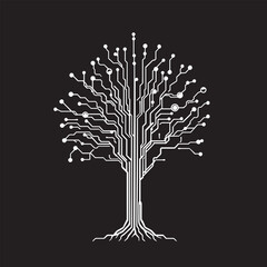 Tech tree with circuit branches vector design concept black and white illustration.