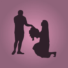 Silhouette of a couple, girl with a dog, and family love, vector illustration