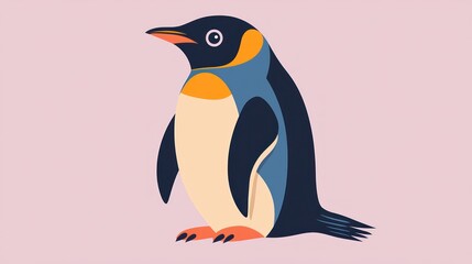 Fototapeta premium Cute cartoon penguin profile view on pastel background