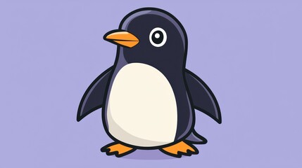 Obraz premium Cute cartoon penguin on purple background (1)