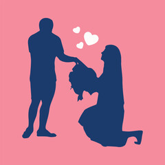Black vector silhouette of a couple in love, a man and a woman holding hands, perfect for illustrating romance or family