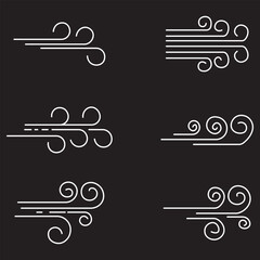 Doodle wind line sketch set. Hand drawn doodle wind motion, air blow, swirl elements. Sketch drawn air blow motion, smoke flow art, abstract line. Isolated on white background . vector illustration.
