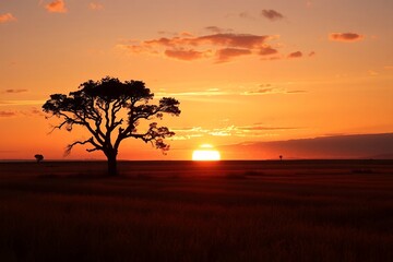 Fototapeta premium African Sunset Tree Silhouette Dramatic Sky Landscape Photography Scenic View