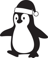 Black and white penguin wearing Santa hat Christmas