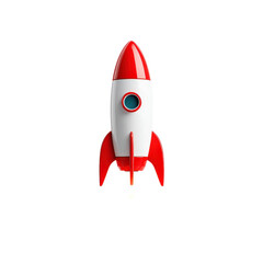 Red and White Rocket Ship Model Isolated on Transparent Background for Space Exploration Concept