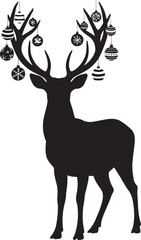 Black deer silhouette with festive ornaments on antlers Christmas ornaments