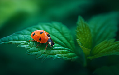 Fototapeta premium ladybug, ladybird, insect, bug, nature, beetle, macro, red, spring, summer, animal, leaf, grass, isolated, flower, beauty, black, close-up, color, garden, closeup, sky, white, spotted
