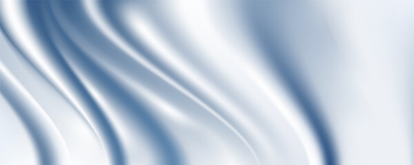 Abstract blue white luxury fabric wave background with copy space. Smooth liquid wave. Elegant shiny silk satin texture. Suit for wallpaper, cover, header, desktop, web, flyer. Vector illustration