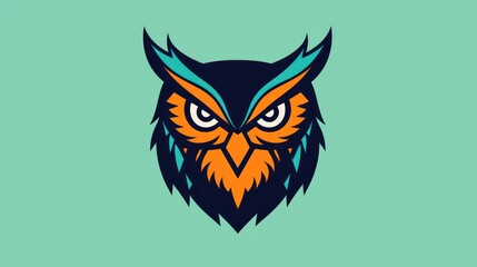 Fototapeta premium Stylized owl head graphic design on mint background for logo or branding