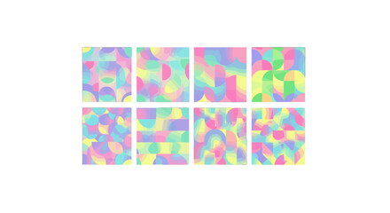 Hand-drawn style geometric doodles arranged in a repeating pattern. Includes triangles, squiggles, dots, and arcs. Bright crayon-like colors over a pastel base. Artistic and creative, perfect for stat