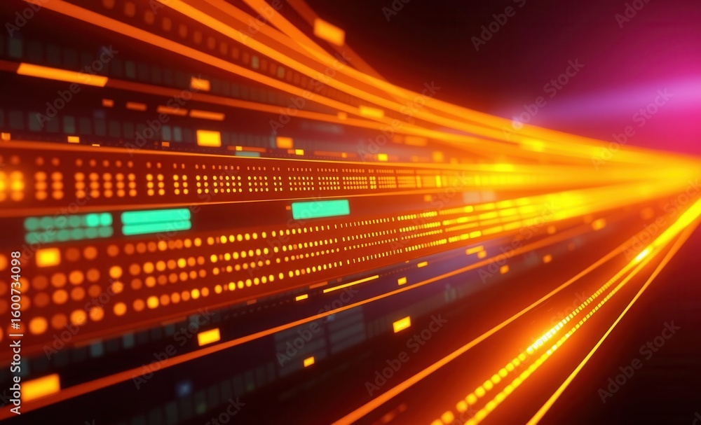 Poster image of vibrant golden bars with a dynamic backlight suggesting data transfer and advanced technolo