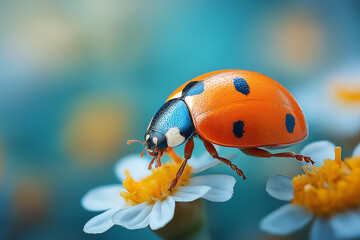 Obraz premium ladybug, insect, ladybird, bug, nature, beetle, macro, red, animal, spring, summer, leaf, grass, isolated, black, close-up, beauty, flower, garden, white, color, fly, closeup, spotted, wildlife