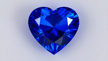 SAPPHIRE in a faceted HEART shape lies on a grey surface; flat lay; wallpaper