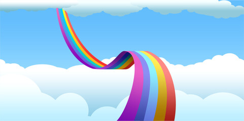 Illustration of rainbow slide with clouds