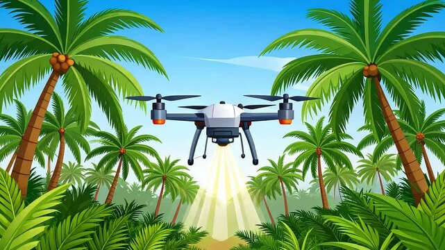 Drone flight through tropical palms