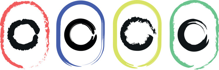 Collection of Hand-Drawn Paint Brush Circle Strokes – Artistic Round Logo Frames and Decorative Brush Circles for Stock Design Projects