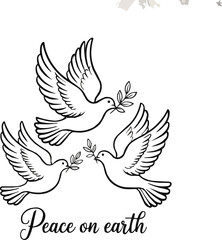 Peace on Earth Emblems  White Dove Silhouettes with Olive Branch