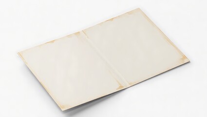 Isolated close up shot of a slightly aged rectangular piece of paper on a white background surface