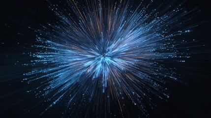 Fototapeta premium A dynamic burst of blue and orange light particles radiates outward against a dark background, creating a stunning visual effect of energy and motion.
