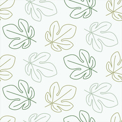 Seamless pattern with fig leaves outlined on isolated background. Hand drawn design for Autumn harvest holiday, Thanksgiving, Halloween, seasonal, textile, scrap booking, paper crafts.