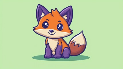 Fototapeta premium Cute cartoon fox sitting, cheerful animal illustration, playful character, children's book, digital art