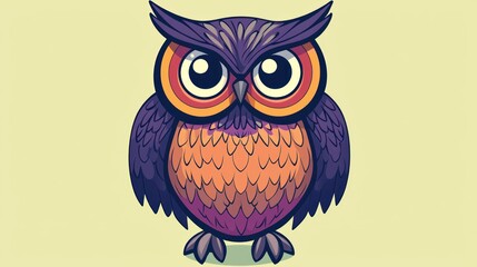 Cute cartoon owl, front view, simple background, for children's book illustrations, or educational materials