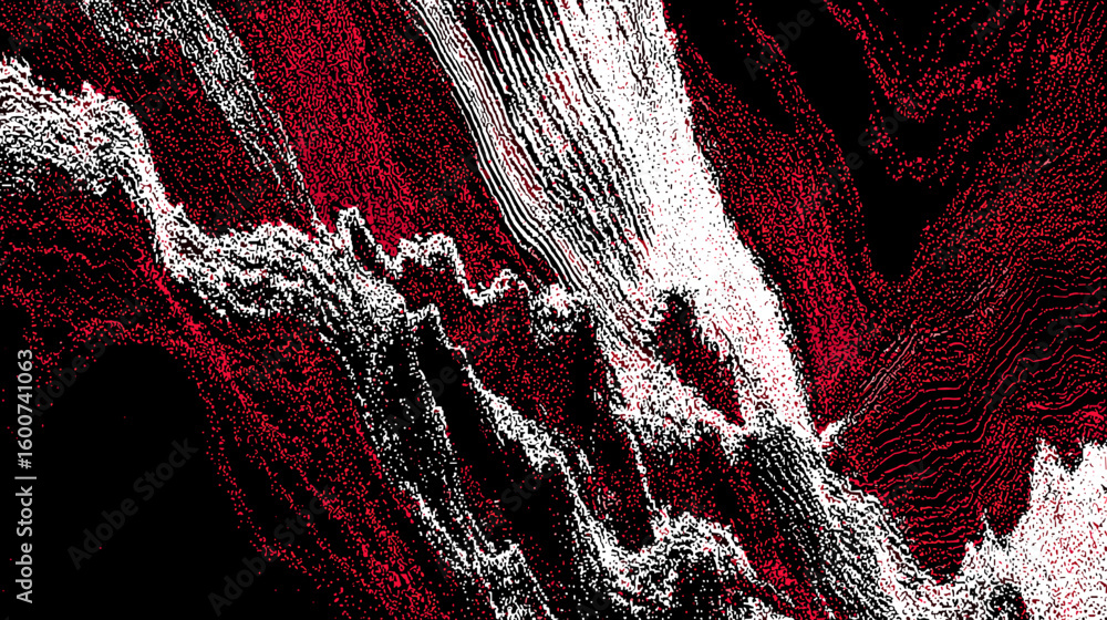 Poster abstract glitch vector background with red and white wavy lines
