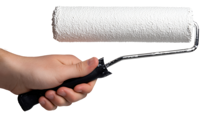 Hand holding a white paint roller