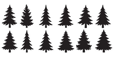 A bundle of minimalist pine tree silhouette vector
