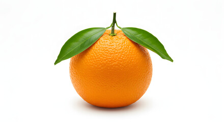 Fresh Orange with Leaves Isolated on White Background high quality