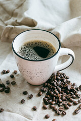 fresh brewed coffee cup coffee beans