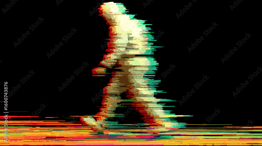 Aufkleber abstract representation of a walking figure with glitch vector background