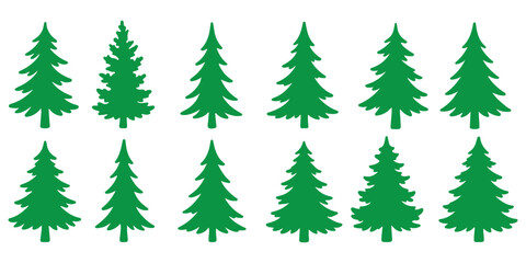 Obraz premium A set of minimalist pine trees silhouette set