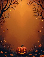 Spooky Halloween Background with Pumpkin and Dark Trees