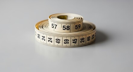 Rolled up vintage measuring tape with numbers and markings