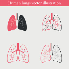 Vector illustration of human lungs showing healthy and diseased lungs with detailed anatomical structures