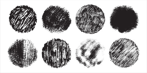 Hand drawn shapes. Textured doodles circles set. Abstract round backgrounds or overlays.