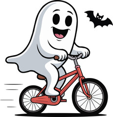 Cute Biking Ghost Character  Fun Halloween Bicycle Ride Vector

