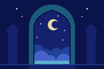 Naklejka premium Starry Night Palace Room with Moon Window View