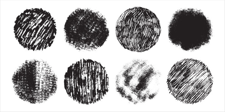 Hand drawn shapes. Textured doodles circles set. Abstract round backgrounds or overlays.